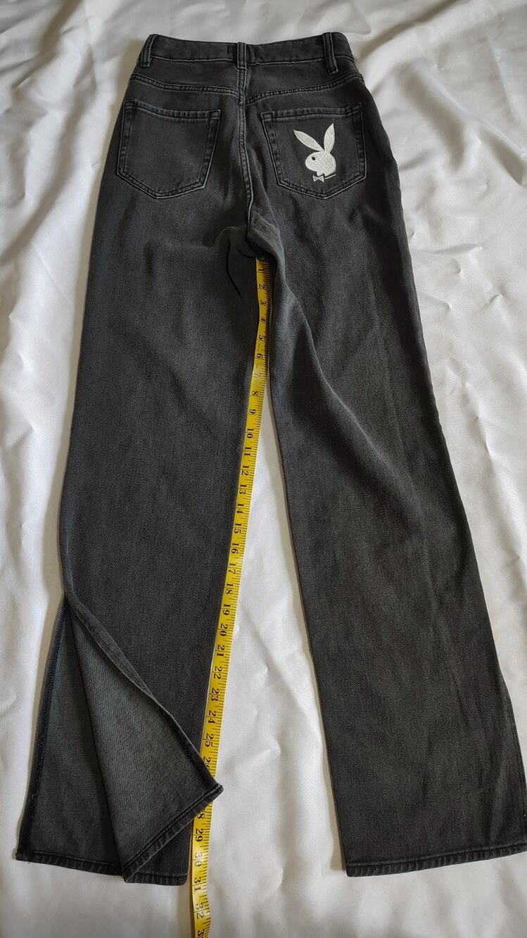 Playboy PacSun High-Rise boyfriend flare jeans bunny logo on pocket Size 24 2YK